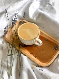 High angle view of coffee on table
