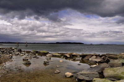 Scenic view of sea against cloudy sky