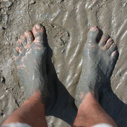 Low section of man legs on sand