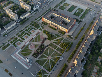 High angle view of street amidst buildings in city