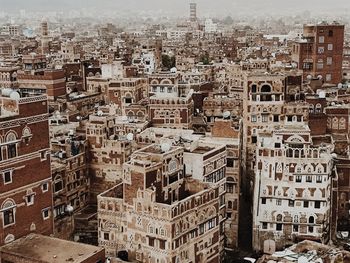 High angle view of buildings in city