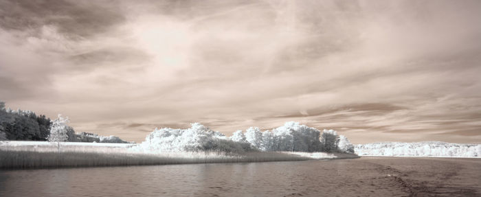 Scenic view of sea against sky during winter