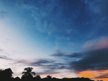 Low angle view of silhouette trees against sky during sunset