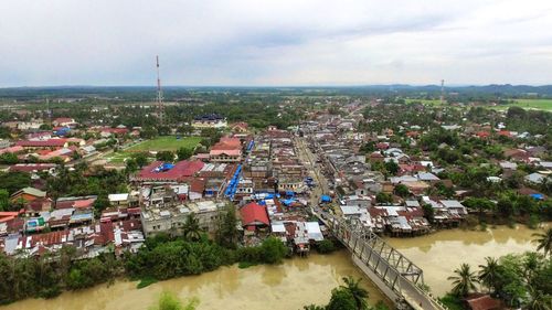 High angle view of townscape against sky