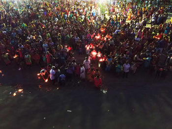 High angle view of crowd at music concert