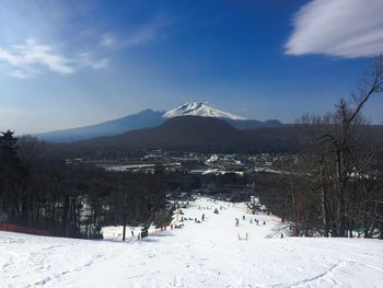 Scenic view of snowcapped mountains against sky