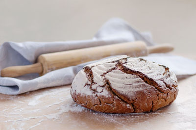 Close-up of chocolate cake on table