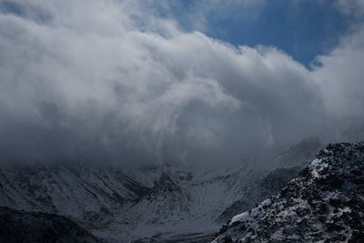 Scenic view of mountains against sky during winter