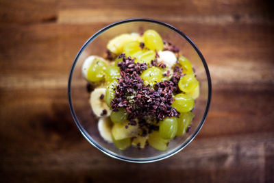 High angle view of fruit salad in bowl