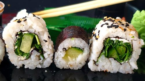 Close-up of sushi in plate