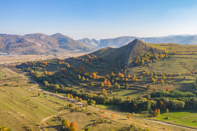 Aerial autumn countryside landscape. above view from a drone