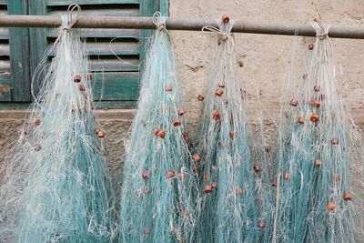 Full frame shot of rope hanging on wall