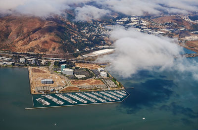 High angle view of buildings in city