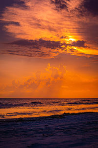 The view from the beach of a sunset at oak island, north carolina, united states.