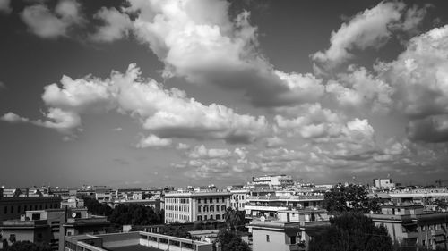 High angle shot of townscape against sky