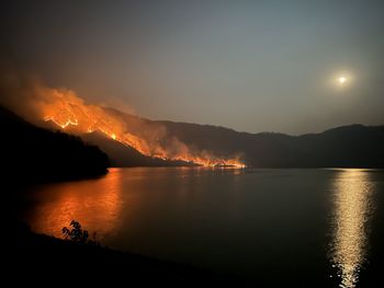 Scenic view of lake against sky during sunset