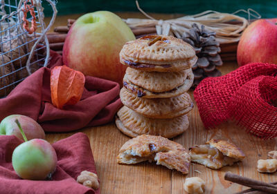 Close-up of fruits in basket on table