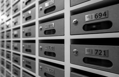 Modern mail box of apartment filled home numbers of resident. mailbox in a row in letter box office.