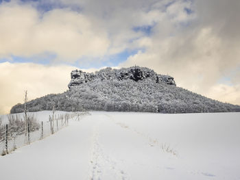 Scenic view of snowcapped mountain against sky