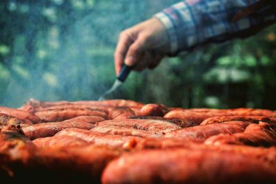 Cropped image of hand cooking churrasco