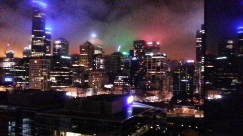 City lit up at night