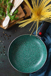 High angle view of potted plant on table