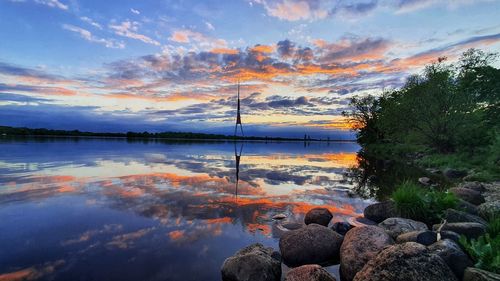 Scenic view of lake against sky during sunset