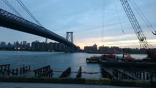 Suspension bridge over river