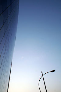Close-up of modern building against clear blue sky
