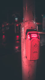 Close-up of fire hydrant at night