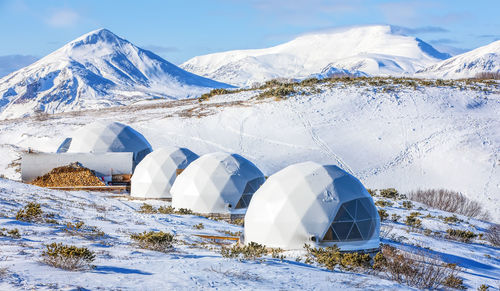 Winter glamping on a volcano, kamchatka peninsula