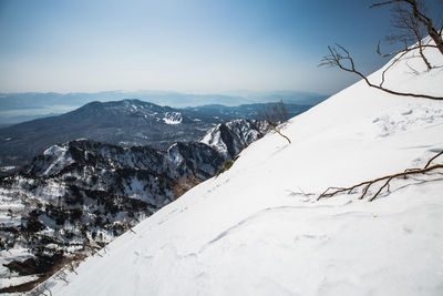 Scenic view of snowcapped mountains against sky