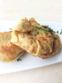 High angle view of bread in plate on table