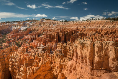 View of rock formations against cloudy sky