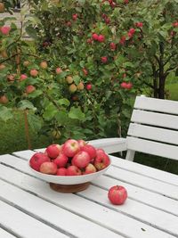 Fruits in bowl on table