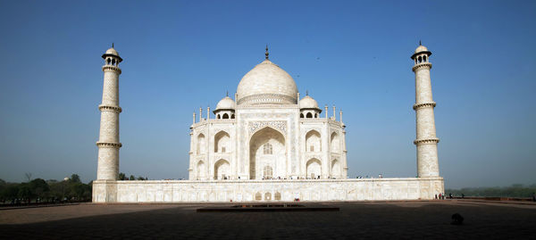 Panoramic shot of taj mahal against clear blue sky