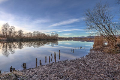 Scenic view of lake against sky