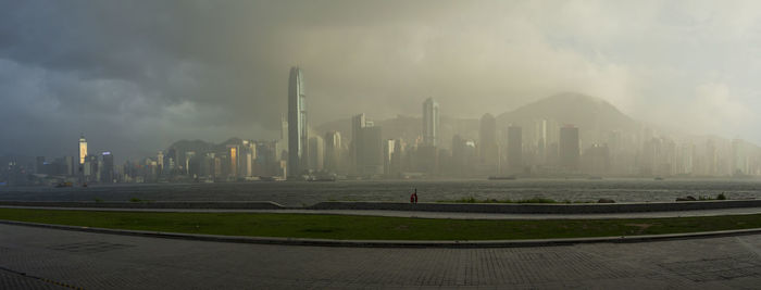 Panorama view of hong kong cityscape at sunset