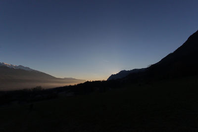 Scenic view of silhouette mountains against sky