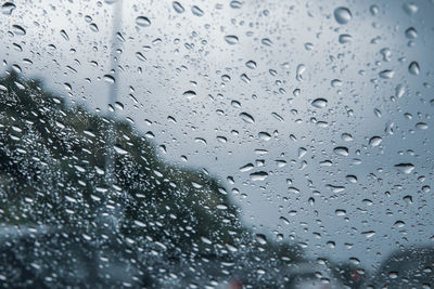 Full frame shot of raindrops on glass window