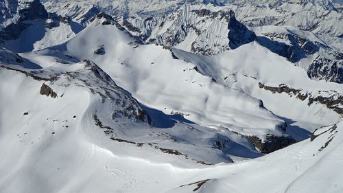 High angle view of snowcapped mountains