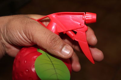 Close-up of hand holding red toy