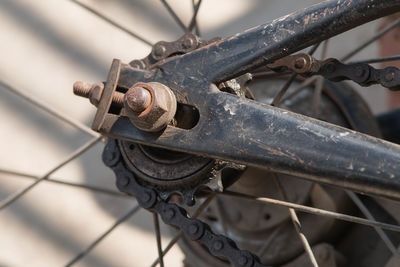 Close-up of rusty bicycle wheel