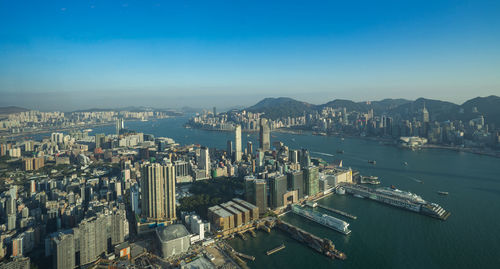 High angle view of city at waterfront