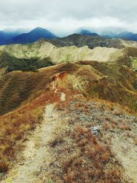 Scenic view of mountains against cloudy sky