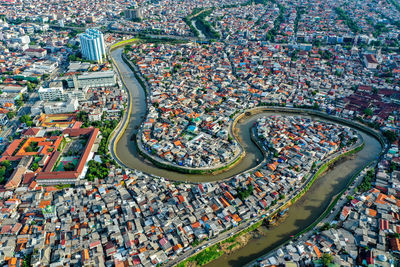 High angle view of city street