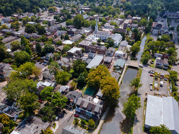 High angle view of buildings in city