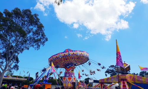 Low angle view of amusement park ride against sky