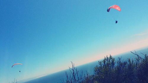 Low angle view of parachute against sky