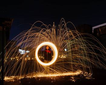 Light painting of firework display at night